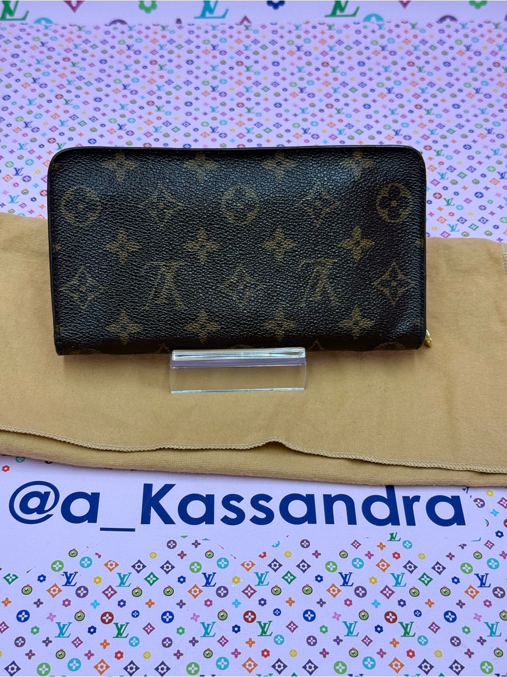 Louis Vuitton Brown Monogram Zip Wallet with Gold Hardware